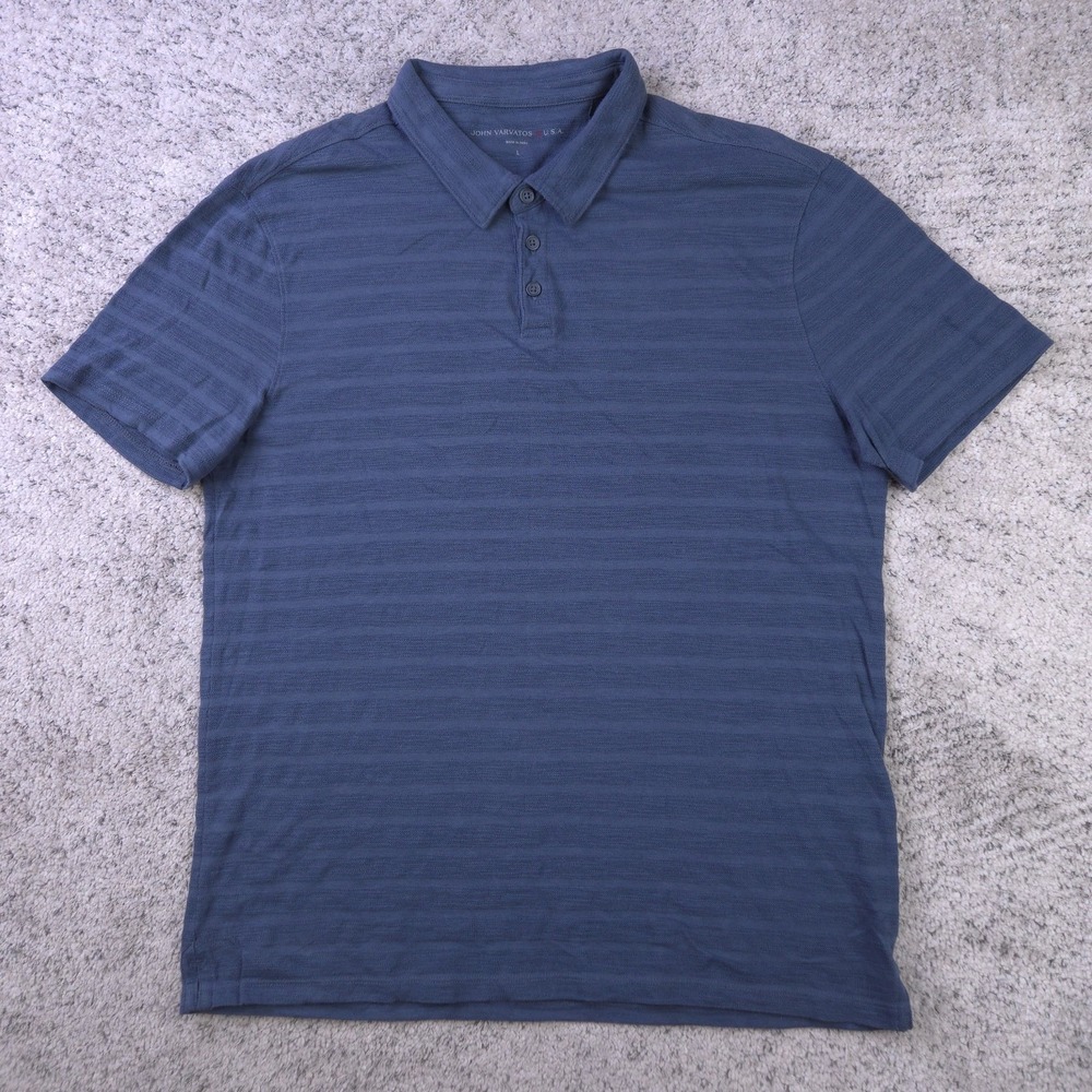 John Varvatos Polo Shirt Mens Large Jacquard Stripe Blue Short Sleeve K3225C17